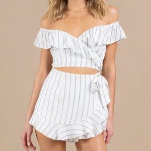 Tobi Darling Girl Striped Ruffle Wrap Romper
